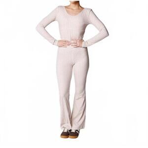NEW THE HAPPY CAMP3R gingham girlie flare leggings in white